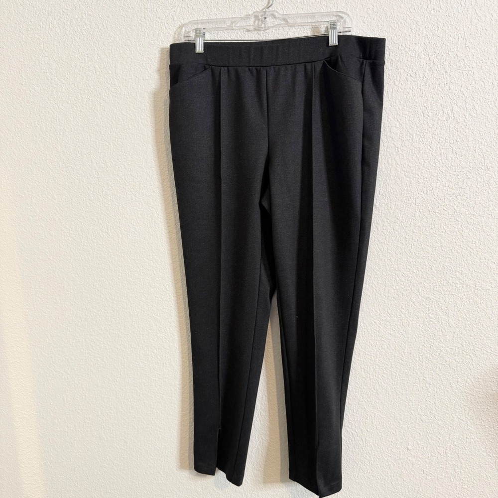 Isaac Mizrahi Live Womens Large Ankle Pants Charcoal Gray Elastic Vented Hem